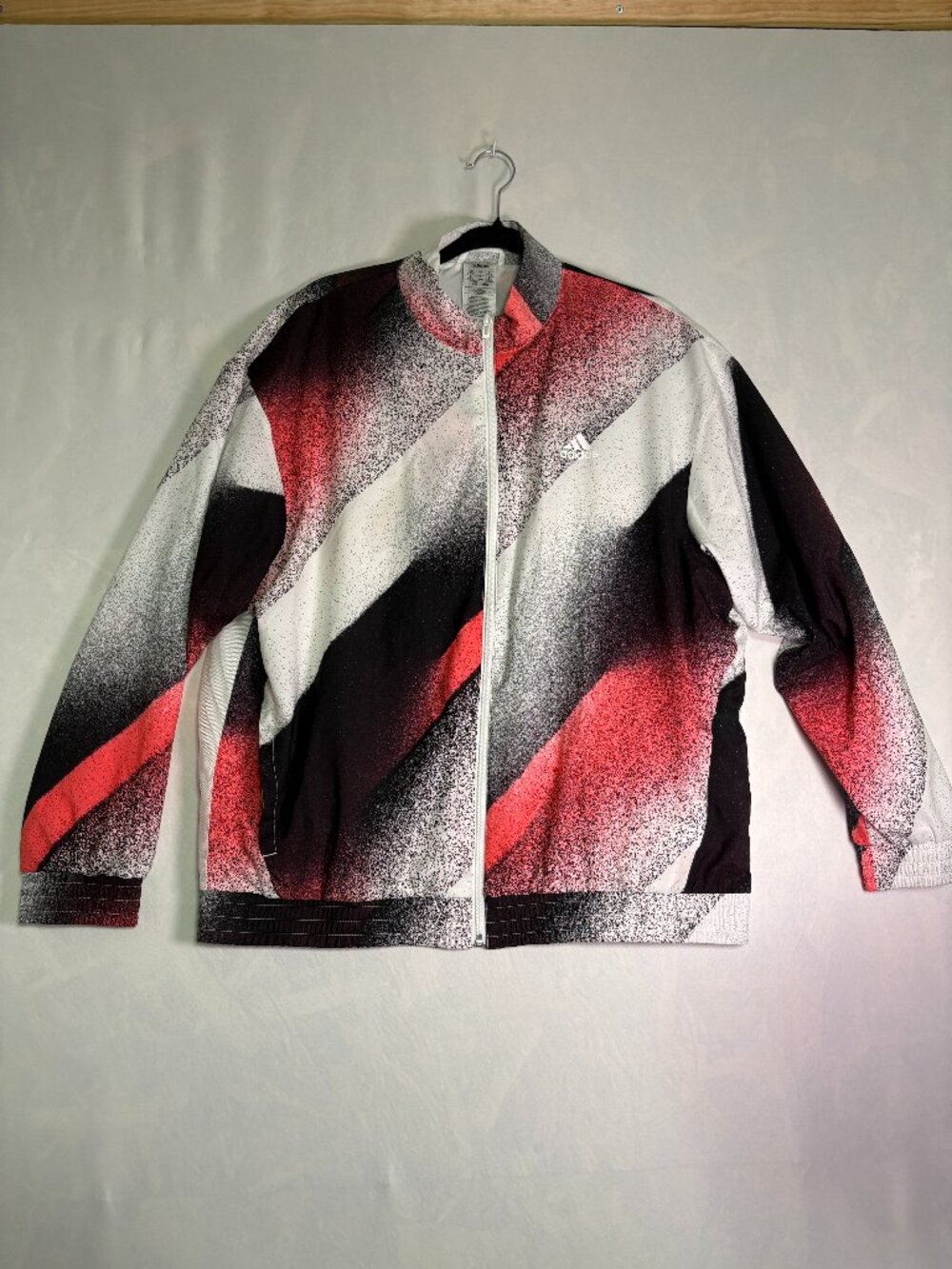Adidas Women's Large Abstract Print Full Zip Track Jacket Black Red White